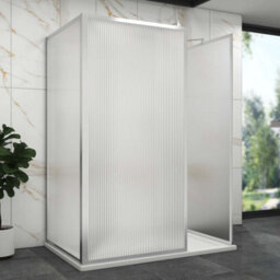 Royal Bathrooms Luxor 3 Sided Walk In Wet Room Fluted Shower Enclosure With 1400 X 800mm Stone Tray & Chrome Frame 8mm Easy Clean Glass - thumbnail 1