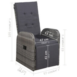 Berkfield 5 Piece Garden Dining Set With Cushions Grey Poly Rattan - thumbnail 8