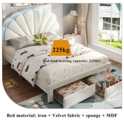 Merax 4Ft6 Double Upholstered Bed 135 X 190 Cm, Velvet Bed With Shell Headboard, Led Lights And 2 Storage Drawers, Beige - thumbnail 7