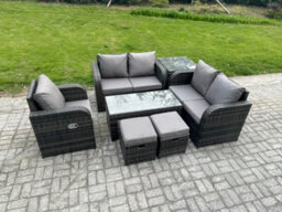 Fimous Rattan Outdoor Garden Furniture Sofa Set Patio Table & Chairs Set With 2 Small Footstools Side Table - thumbnail 1