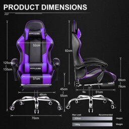 Gtplayer Gaming Chair With Footrest, Massage Computer Chairs For Adults, Ergonomic High Back Height Adjustable Pc Chair, Purple - thumbnail 2