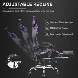 Gtplayer Gaming Chair With Footrest, Massage Computer Chairs For Adults, Ergonomic High Back Height Adjustable Pc Chair, Purple - thumbnail 5