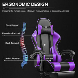 Gtplayer Gaming Chair With Footrest, Massage Computer Chairs For Adults, Ergonomic High Back Height Adjustable Pc Chair, Purple - thumbnail 6