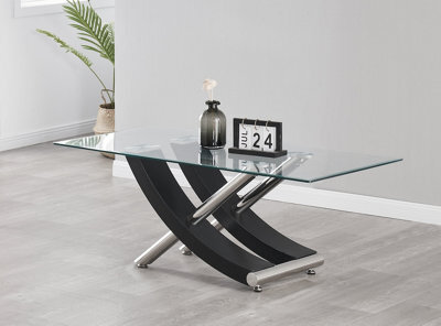 Modernique Nuovo Coffee Table, Tempered Clear Glass Top With Cross Leg In Black - image 1