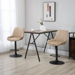 Light Khaki Adjustable Bar Stools Set Of 2 Swivel Bar Chairs With Back Footrest - thumbnail 6