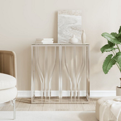 Berkfield Console Table Silver 70X30X70 Cm Stainless Steel And Glass - image 1