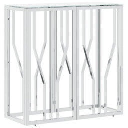 Berkfield Console Table Silver 70X30X70 Cm Stainless Steel And Glass - thumbnail 2