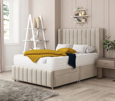 Bed Choices Brisbane Plush Velvet Divan Bed With Mattress, Headboard & 2 Storage Drawers - Small Double - image 1