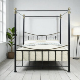 OAT Home Marylebone Black & Brass Four Poster Metal Bed Frame - King Size - thumbnail 2