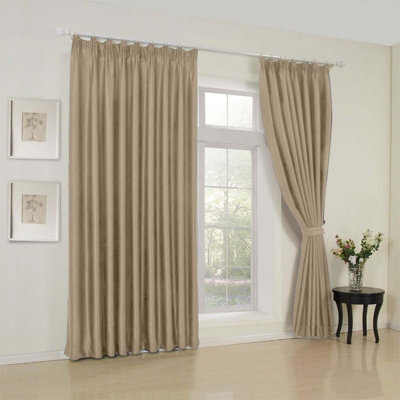 Oxford Homeware Plain Cream 230Gsm Blackout Curtain Thermal Insulated Pencil Pleat For Living Room Curtain Pair (W)168Cmx(L)228Cm
