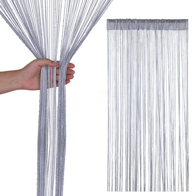 Neel Blue String Curtains Glitter Fringe Panel Fly Screen Doorway Tassel Curatin, 200Cm X 90Cm - Silver - image 1