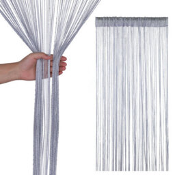 Neel Blue String Curtains Glitter Fringe Panel Fly Screen Doorway Tassel Curatin, 200Cm X 90Cm - Silver - thumbnail 1