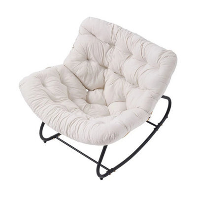 Beige Seat Cushion Small Size Chair Rocking Chair Reclining Chair Bird Nest Rattan Balcony Home Leisure Lazy Sofa - image 1