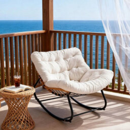 Beige Seat Cushion Small Size Chair Rocking Chair Reclining Chair Bird Nest Rattan Balcony Home Leisure Lazy Sofa - thumbnail 5