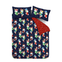 Catherine Lansfield Christmas Elves Cotton Rich Single Duvet Cover Set With Pillowcase Navy Blue - thumbnail 5