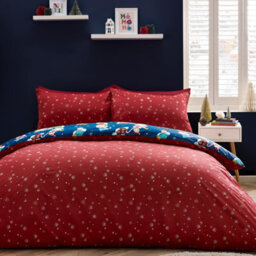 Catherine Lansfield Christmas Elves Cotton Rich Single Duvet Cover Set With Pillowcase Navy Blue - thumbnail 2