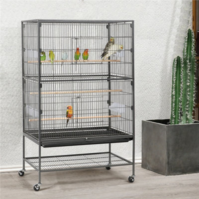 Yaheetech Black Metal Rolling Bird Cage With 3 Perches & 4 Feeders & Storage Shelf - image 1