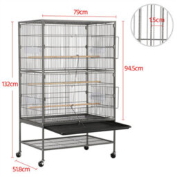 Yaheetech Black Metal Rolling Bird Cage With 3 Perches & 4 Feeders & Storage Shelf - thumbnail 3