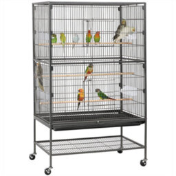 Yaheetech Black Metal Rolling Bird Cage With 3 Perches & 4 Feeders & Storage Shelf - thumbnail 2