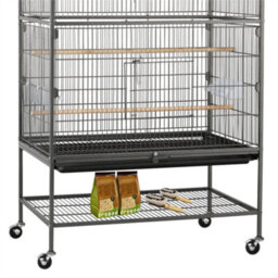 Yaheetech Black Metal Rolling Bird Cage With 3 Perches & 4 Feeders & Storage Shelf - thumbnail 4