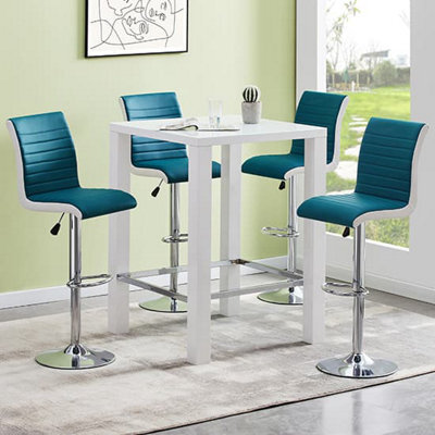 Furniture in Fashion Jam Square Glass White Gloss Bar Table 4 Ritz Teal White Stools - image 1