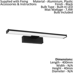 Wall/mirror Light Colour Black Shade White Plastic Bulb Led 7.4W Included - thumbnail 2