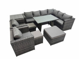 Fimous Rattan Garden Furniture Patio Furniture Sets With Dining Table 3 Stools 2 Chair Side Table Dark Grey Mixed - thumbnail 1
