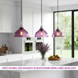 Modern Purple Glass Lamp Shade 24.5Cm Easy Fit Replacement Ceiling Pendant Light Shade, Floral Vintage Glass Hanging Lamps - thumbnail 2