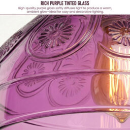 Modern Purple Glass Lamp Shade 24.5Cm Easy Fit Replacement Ceiling Pendant Light Shade, Floral Vintage Glass Hanging Lamps - thumbnail 6
