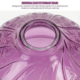 Modern Purple Glass Lamp Shade 24.5Cm Easy Fit Replacement Ceiling Pendant Light Shade, Floral Vintage Glass Hanging Lamps - thumbnail 7