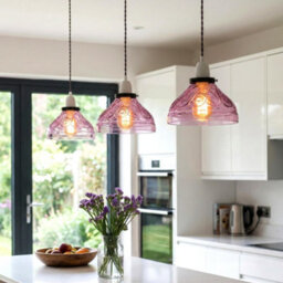 Modern Purple Glass Lamp Shade 24.5Cm Easy Fit Replacement Ceiling Pendant Light Shade, Floral Vintage Glass Hanging Lamps - thumbnail 8