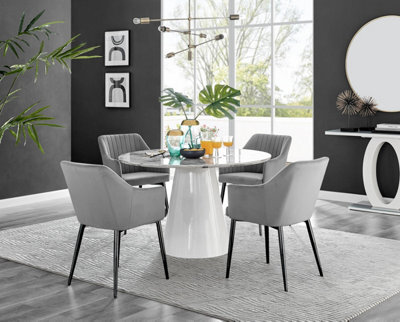 Furniturebox Uk Palma White Marble Effect Round Dining Table & 4 Grey Calla Black Leg Chairs - image 1