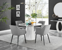 Furniturebox Uk Palma White Marble Effect Round Dining Table & 4 Grey Calla Black Leg Chairs - thumbnail 1