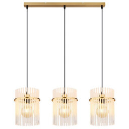 Luminosa Lighting Luminosa Gorley Bar Pendant Ceiling Light Gold Colours Matt Opal Glass Shade 3X E27 - thumbnail 3