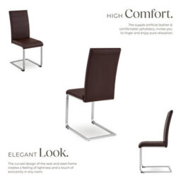 Tectake Set Of 6 Dining Chairs - Cantilevered, High Backrest, Flat Steel Frame  - Brown - thumbnail 3
