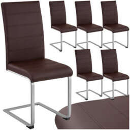 Tectake Set Of 6 Dining Chairs - Cantilevered, High Backrest, Flat Steel Frame  - Brown