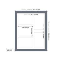 14X11 Inch 5 Opening Photo Collage Frame, Display Five 6X4 Inch Photos, Multi Aperture Family Picture Frame, Grey - thumbnail 4