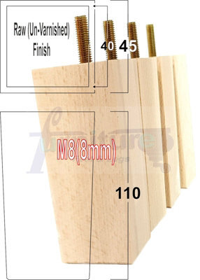 L&F 4X Replacement Furniture Legs Solid Wood 110mm High Sofas Chairs Settee Cabinets Legs M8 Tsp2055 Raw - image 1