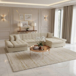 Alia Living Room Sleeper Corner Sofa Polyurethane Foam Wave Spring Wood Frame 360X160X75Cm Cream