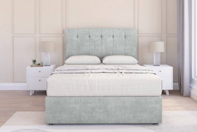 "Sloomy Highbury Silver Naples Divan Bed With Mattress 2 Drawers Same Side With 26"" Strutted Headboard 5' King" - image 1