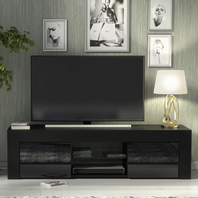 Creative Furniture Loom Tv Unit 130Cm - Black With Gloss Doors - image 1