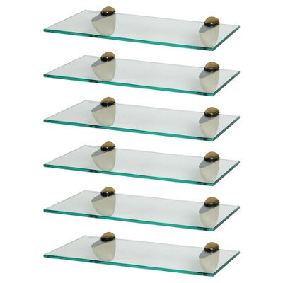 Harbour Housewares 6X Floating Glass Shelves - 40Cm - Gold Brackets - Bathroom Shower Storage Vanity Display Unit Shelf - image 1
