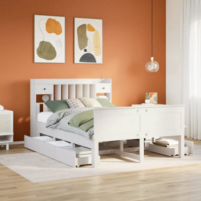 Berkfield Bookcase Bed Without Mattress White 150X200 Cm King Solid Wood Pine - image 1