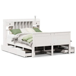 Berkfield Bookcase Bed Without Mattress White 150X200 Cm King Solid Wood Pine - thumbnail 2