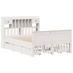 Berkfield Bookcase Bed Without Mattress White 150X200 Cm King Solid Wood Pine - thumbnail 3