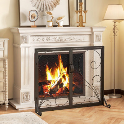 Costway Double Door Fireplace Screen 96 X 78Cm Flat Fire Guard Fence - image 1