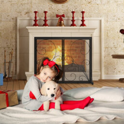 Costway Double Door Fireplace Screen 96 X 78Cm Flat Fire Guard Fence - thumbnail 4