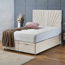 Bsspoke Cream Plush Ottoman Divan Bed 54Inch Headboard & 10Inch Orthopaedic Mattress End Lift Up Storage Available In All Sizes - thumbnail 1