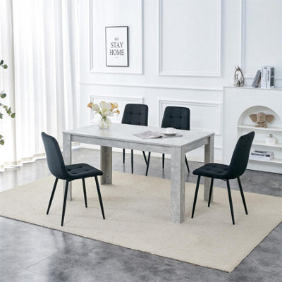 Kosy Koala Dining Table With 4 Black Velvet Chairs Stone Grey Effect Wood Table Set For Dining Room - image 1