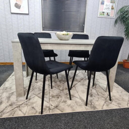 Kosy Koala Dining Table With 4 Black Velvet Chairs Stone Grey Effect Wood Table Set For Dining Room - thumbnail 7